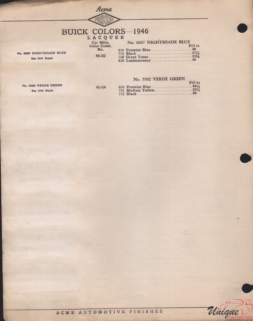 1946 Buick Paint Charts Acme 2